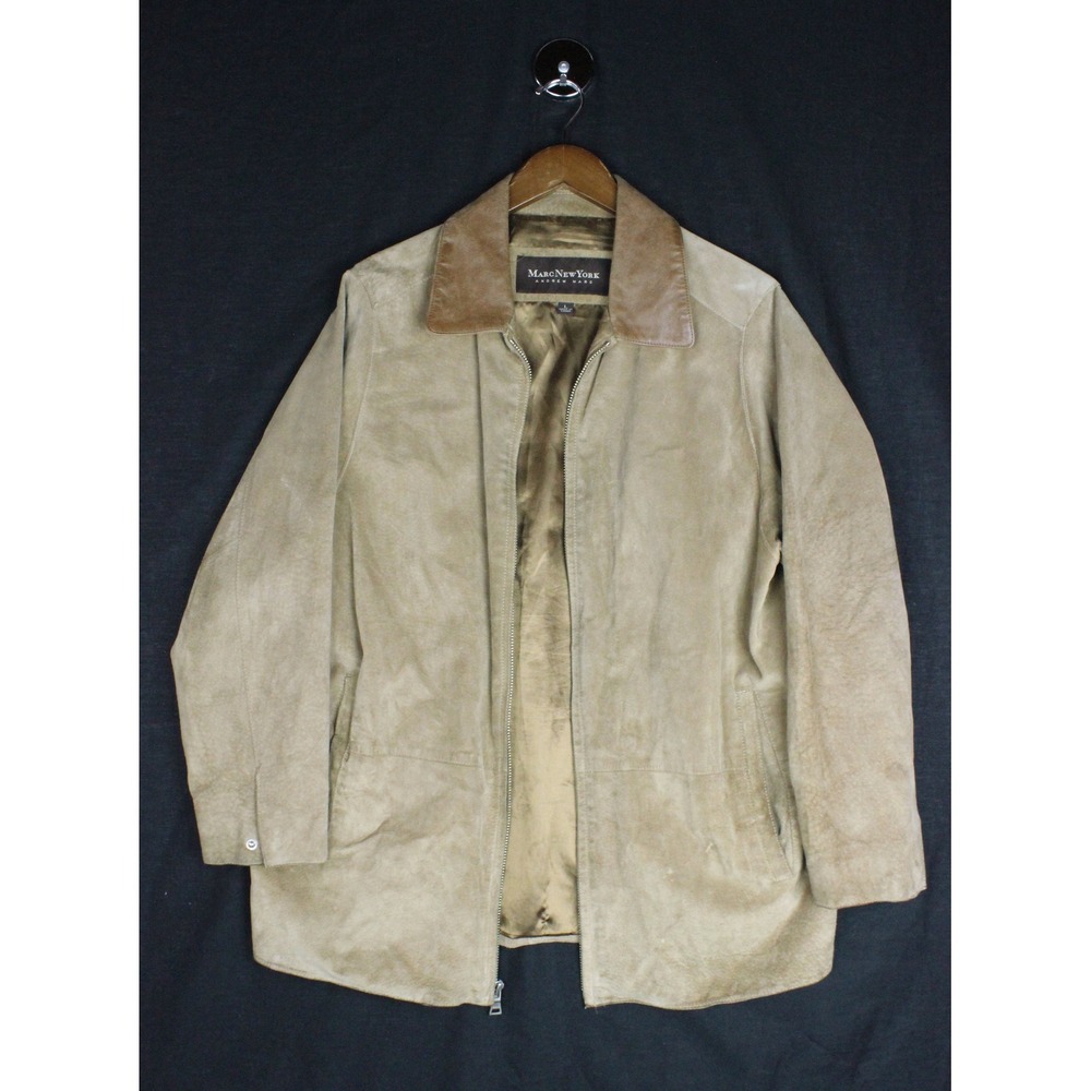 VTG 90s Marc New York Andrew Marc Mens Large Tan Pig Suede Leather Zip Jacket